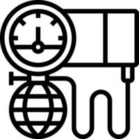 A black and white image of a clock and globe vector