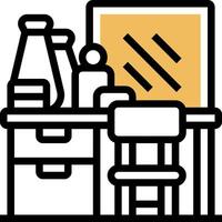 A desk with a chair and a bottle of water vector