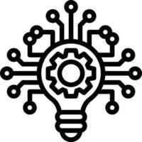 A black and white image of a light bulb with gears inside vector