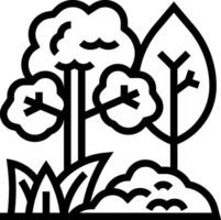 A black and white illustration of trees and plants vector