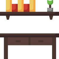 A table with books and a plant on it vector