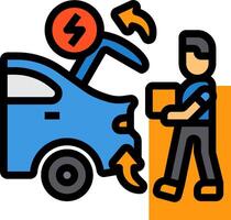 A man is pushing a car with a lightning bolt on it vector