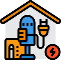 A robot is holding an electric plug and a house vector