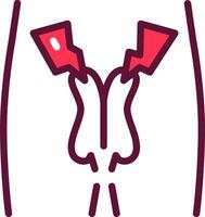 A red and white icon of a pair of scissors vector