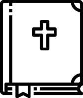 A black and white illustration of a bible with a cross vector