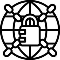 A black and white image of a lock and a globe vector