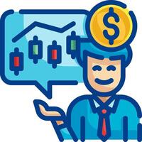 Man with dollar coin and stock chart icon vector