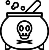 A black and white illustration of a pot with a skull and bones vector