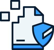 A blue and white icon of a document with a shield vector