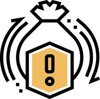 A black and yellow bag with an exclamation mark on it vector