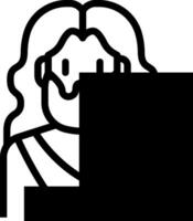 A black and white icon of a man holding a computer vector
