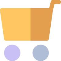 A shopping cart icon with two purple and one yellow color vector