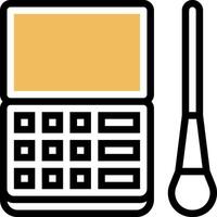 A calculator and a brush are shown in a line vector
