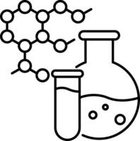 A black and white outline of a laboratory flask and test tube vector