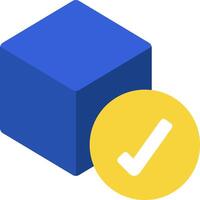 A blue cube with a tick and a yellow check vector