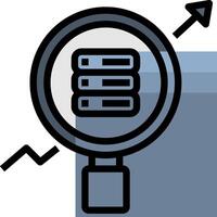 A magnifying glass icon with a bar graph vector