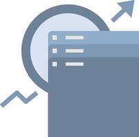 A blue icon with a bar graph and an arrow pointing up vector