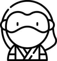 A black and white line drawing of a woman in a mask vector