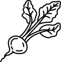 A black and white drawing of a beet root vector