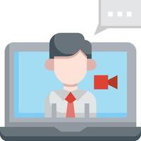 A man is sitting on a laptop with a chat vector