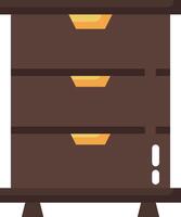 A brown cabinet with three drawers on top vector