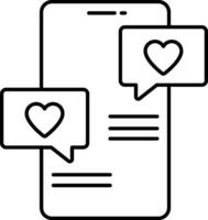 A phone with two speech bubbles and a heart vector