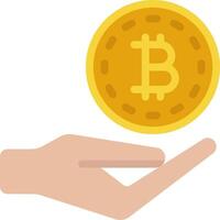 Bitcoin icon in hand with a coin vector