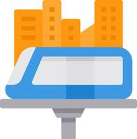 A train is on top of a platform with buildings in the background vector