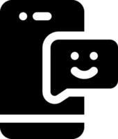 A black and white image of a phone with a smiley face vector