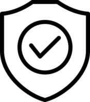 A black and white icon of a shield with a tick mark vector