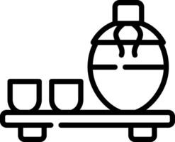 A black and white illustration of a bottle and two glasses vector