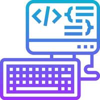 A computer and keyboard with code on it vector