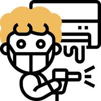 A man with a mask and a mask is holding a drill vector