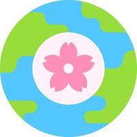 A pink flower in a circle with green and blue circles vector