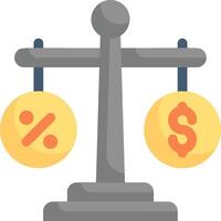 A balance scale with two dollar signs and a percentage sign vector