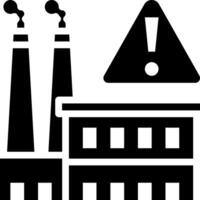 An industrial factory with smoke stacks and a warning sign vector