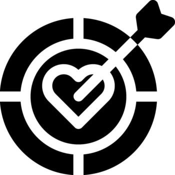 A black and white heart icon with a dart in the center vector