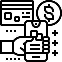 A hand holding a phone and a credit card vector