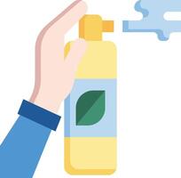 A hand holding a bottle of spray with a leaf on it vector