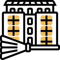 A broom and a building icon vector