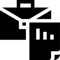 A black and white icon of a briefcase and a paper vector