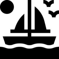 A sailboat floating in the ocean with birds flying around it vector