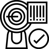 A black and white icon of a fan and a check mark vector