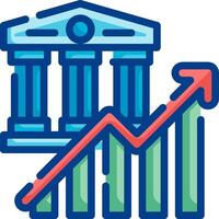 An icon of a building with a graph going up vector