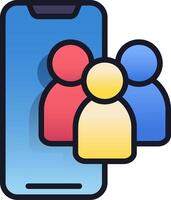 A smartphone with people on it and a group of people vector