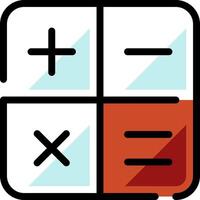 A calculator icon with a red and white background vector