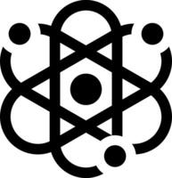 A black and white atom symbol with four people vector