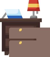 A desk with a lamp and a suitcase vector
