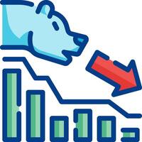 A bear is looking at a chart with an arrow pointing down vector