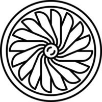 A black and white drawing of a fan in a circle vector
